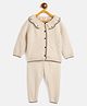 JWAAQ Cotton Knit Full Sleeves Abstract Designed Peter Pan Collar Sweater With Pant Set - Oatmeal