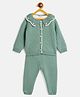 JWAAQ Cotton Knit Full Sleeves Abstract Designed Peter Pan Collar Sweater With Pant Set - Green