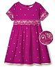 EARTHY TOUCH Georgette Woven Half Sleeves Ethnic Dress With Sequin Design & Floral Embroidery - Dark Pink