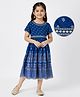 EARTHY TOUCH Viscose Woven Half Sleeves Ethnic Dress With Floral Foil Print - Blue