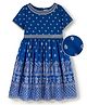 EARTHY TOUCH Viscose Woven Half Sleeves Ethnic Dress With Floral Foil Print - Blue