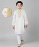 EARTHY TOUCH Cotton Woven Full Sleeves Kurta Pajama Set With Floral Foil Print - White