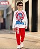 Pine Kids Marvel Single Jersey Knit Full Sleeves T-Shirt & Lounge Pant Set with Captain America Graphic - Red & White