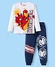 Pine Kids Marvel Single Jersey Knit Full Sleeves T-Shirt & Joggers Set with Iron Man Graphics - White & Navy Blue