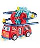 Urbane chic Fire Rail Car Duck Swivel Slide, Funny Automatic Stair-Climbing Ducklings Cartoon Race Track Set Little Lovely Duck Slide Toy Escalator with Lights and Music-Multicolor
