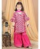 Kinder Kids Cotton Woven Half Bell Sleeves Floral Printed Gota Lace Embellished Kurti & Sharara With Dupatta Set - Pink