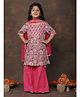 Kinder Kids Cotton Woven Three Fourth Sleeves Floral Printed Gota Lace Embellished Kurti & Sharara With Dupatta Set - Pink