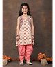 Kinder Kids Cotton Woven Sleeveless Floral Printed Threadwork Detailed Kurti & Dhoti Set - Peach