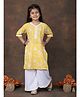 Kinder Kids Cotton Woven Three Fourth Sleeves Floral Printed Threadwork Detailed Kurti & Palazzo Set - Yellow