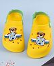 Yellow Bee Rotating Pilot Bear & Airplane Applique Detailed Perforated Slingback Clogs - Yellow