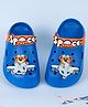 Yellow Bee Rotating Pilot Bear & Airplane Applique Detailed Perforated Slingback Clogs - Blue