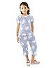 Kids Cave Cotton Elastane Knit Half Puffed Sleeves Striped Coordinating Top & Capris Set - Blue & White