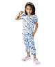Kids Cave Cotton Elastane Knit Half Puffed Sleeves Abstract Printed Coordinating Top & Capris Set - Light Blue