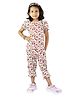 Kids Cave Cotton Elastane Knit Half Puffed Sleeves Fruits & Floral Printed Coordinating Top & Capris Set - White & Red