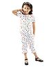 Kids Cave Cotton Elastane Knit Half Puffed Sleeves Hearts Printed Coordinating Top & Capris Set - White