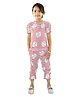 Kids Cave Cotton Elastane Knit Half Puffed Sleeves Striped  Coordinating Top & Capris Set - White & Red