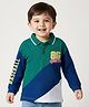 Babyhug 100% Cotton Knit Full Sleeves Cut & Sew Polo T-Shirt with Baseball Theme Print - Dark Green & Blue
