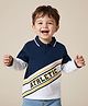 Babyhug 100% Cotton Knit Full Sleeves Cut & Sew Polo Collar T-Shirt with Athletic Text Print - Navy Blue & White
