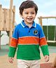 Babyhug 100% Cotton Knit Full Sleeves Cut & Sew Polo T-Shirt with Dino Badge - Green Orange & Blue