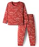 Babyhug Cotton Knit Full Sleeves Co-ords Night Suit With Dino Print - Brown