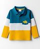 Babyhug 100% Cotton Knit Full Sleeves Color Block Polo T-Shirt with Dino Print at Pocket - Yellow Teal Blue & White