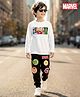 Pine Kids Marvel Terry Knit Full Sleeves Oversize Drop Shoulder Sweatshirt & Joggers Set with Avenger Graphics - White & Black