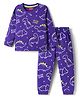 Babyhug Cotton Knit Full Sleeves Night Suit with Dino Print - Violet