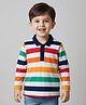 Babyhug 100% Cotton Knit Full Sleeves Polo Collar T-Shirt with Stripes - White & Multicolor
