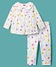 Babyhug Cotton Knit Full Sleeves Co-ords Night Suit With Animal Print - White