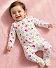 Babyhug Cotton Knit Full Sleeves Footed Sleepsuit With Floral Print - White