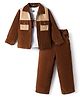 Robo Fry Cotton Woven Full Sleeves Jacket T-Shirt & Trouser Set with Pockets - Brown & Beige