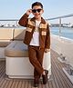 Robo Fry Cotton Woven Full Sleeves Jacket T-Shirt & Trouser Set with Pockets - Brown & Beige