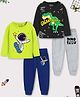 Trampoline Cotton Blend Knit Pack Of 2 Full Sleeves Space Themed & Dinosaur Printed Tee & Joggers Set - Green & Black