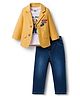 ToffyHouse Cotton Knit Bear Printed Party T-Shirt & Jeans Set with Jacket - Yellow