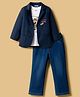 ToffyHouse Cotton Knit Bear Printed Party T-Shirt & Jeans Set with Jacket - Navy Blue