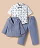 ToffyHouse Cotton Knit 3 Piece Party Suit With Bow & Boat Print - Navy Blue & White