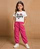 Trampoline Cotton Blend Knit Half Sleeves Be Happy Text Printed Crop Top & Cargo Jogger Set - White & Pink