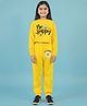 Trampoline Cotton Blend Knit Full Sleeves Be Happy Text Printed Crop Top & Coordinating Joggers Set - Yellow