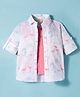 Rikidoos Full Sleeves Flamingo Printed Shirt With Attached Tee - White & Dusty Pink