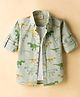 Rikidoos Full Sleeves Dinosaur Printed Shirt With Attached Tee - Pista & White