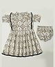 Bella Moda Cotton Woven Half Sleeves Floral Printed Lace Detailed Dress With Bloomer - Grey