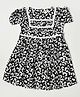Bella Moda Cotton Woven Half Sleeves Abstract Printed Lace Detailed Dress - White & Black