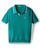 UCB 100% Cotton Woven Half Sleeves Boucle Texture Johnny Polo Pullover Sweater with Logo Design - Teal Blue