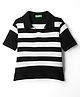 UCB 100% Cotton Woven Half Sleeves Striped Boxy Polo Top - Black & White