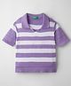 UCB 100% Cotton Woven Half Sleeves Striped Boxy Polo Top - Lilac & White