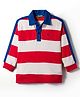 UCB 100% Cotton Knit Full Sleeves Cut & Sew Rugby Striped Polo T-Shirt - Red