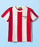 UCB 100% Cotton Knit Half Sleeves T-Shirt with Vertical Stripe & Brand Name Print - White & Red
