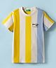 UCB 100% Cotton Knit Half Sleeves T-Shirt with Vertical Stripe & Brand Name Print - White & Yellow