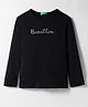 UCB 100% Cotton Knit Full Sleeves Solid T-Shirt with Brand Name Print - Black