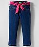 UCB Woven Full Length Solid Colour Jeans  With Floral Printed Belt - Blue